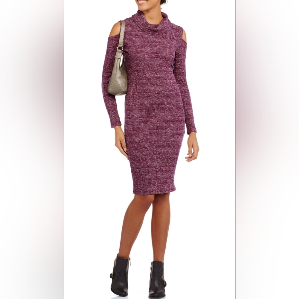 Derek Heart Maroon Cowl Neck Cold Shoulder Knit Dress